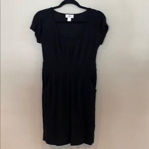 Loft black round neck, front pleat dress.